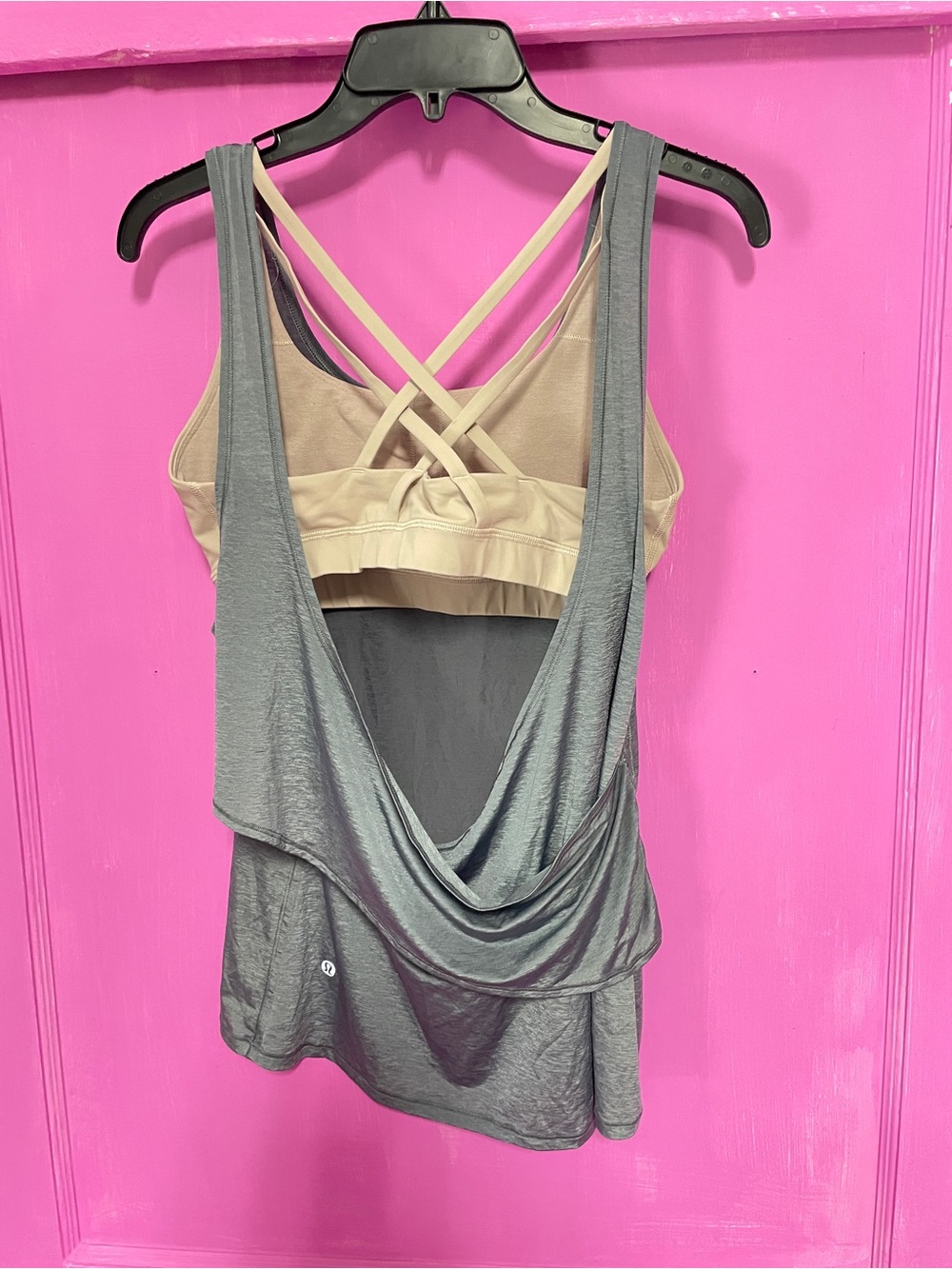 lululemon athletica Gray Draped Open-Back Tank with Beige Strappy Bra